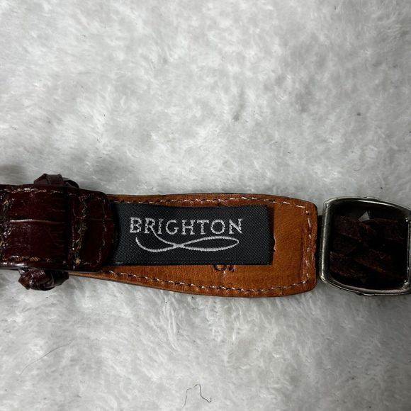 Vintage 1996 Brighton Brown Embossed Leather Belt Sz S Silver Metal Edges Buckle - Picture 6 of 15